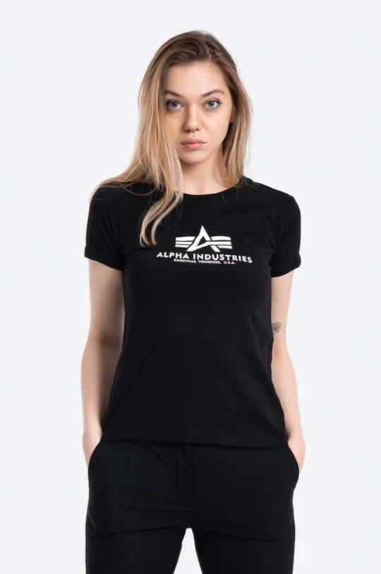 чёрный Хлопковая футболка Alpha Industries New Basic T Женский