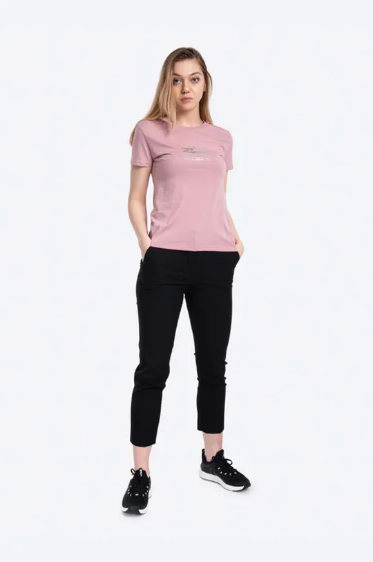 Βαμβακερό μπλουζάκι Alpha Industries New Basic T Foil Print ροζ