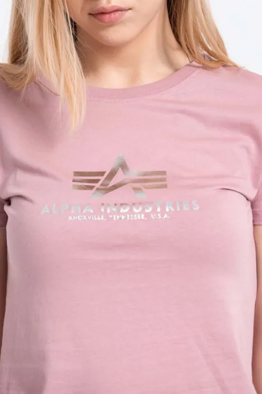 ροζ Βαμβακερό μπλουζάκι Alpha Industries New Basic T Foil Print