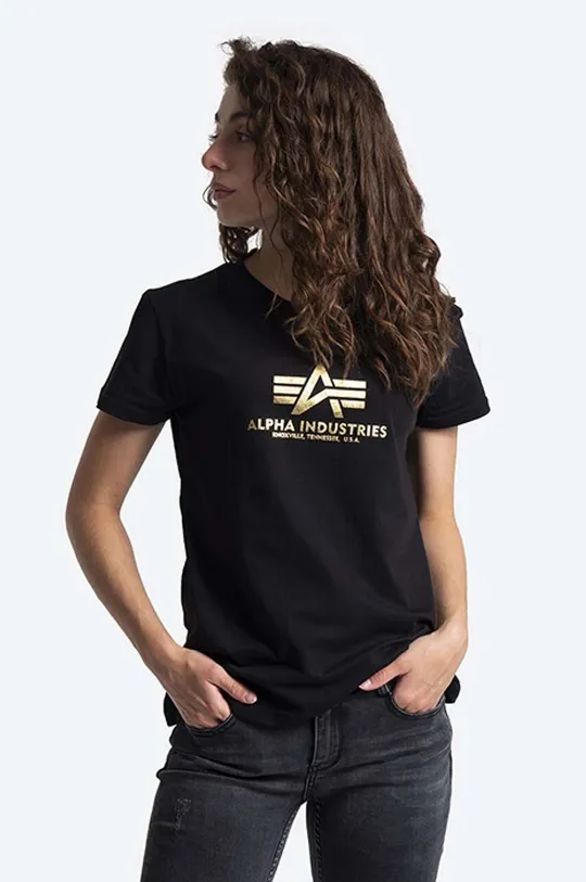 чёрный Хлопковая футболка Alpha Industries New Basic T Женский