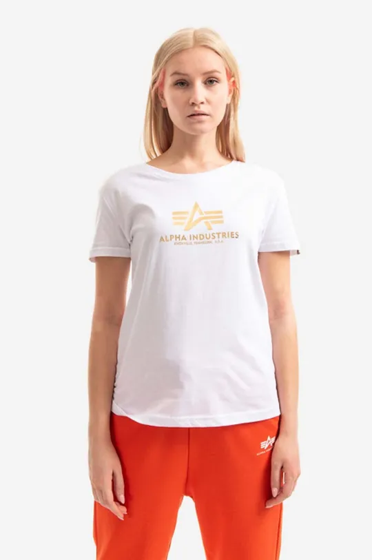 white Alpha Industries cotton T-shirt New Basic T Foil Print Women’s