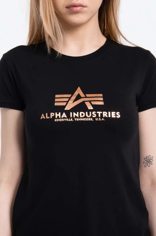 fekete Alpha Industries pamut póló New Basic T Foil Print