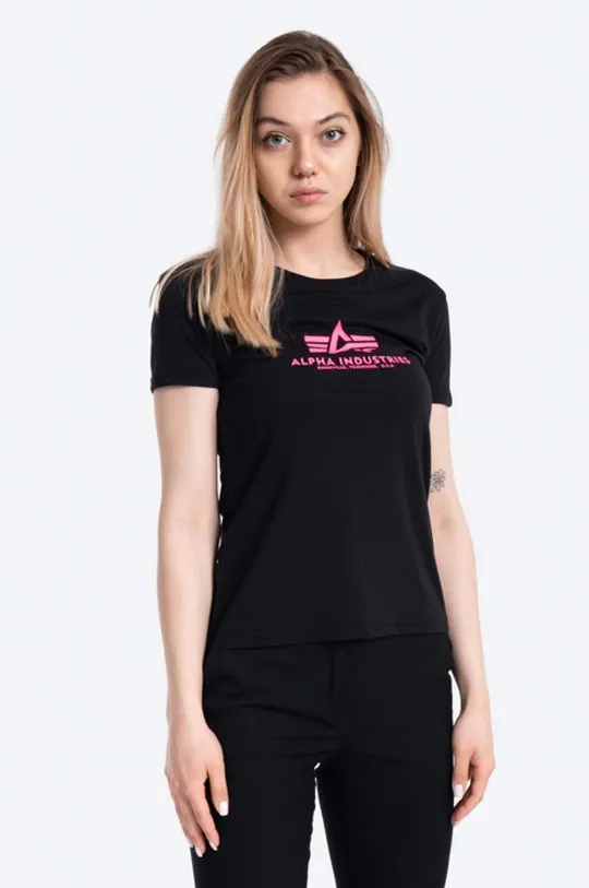 μαύρο Βαμβακερό μπλουζάκι Alpha Industries New Basic T Neon Print Γυναικεία