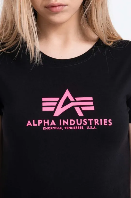 μαύρο Βαμβακερό μπλουζάκι Alpha Industries New Basic T Neon Print