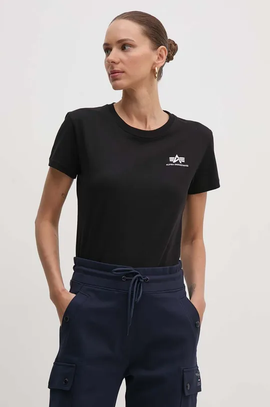 μαύρο Βαμβακερό μπλουζάκι Alpha Industries Basic Γυναικεία