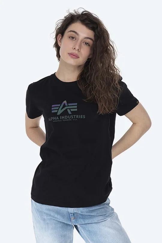 μαύρο Βαμβακερό μπλουζάκι Alpha Industries New Basic Tee Reflective Γυναικεία