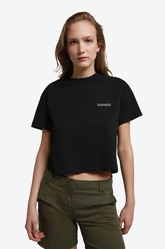 μαύρο Βαμβακερό μπλουζάκι Napapijri Γυναικεία