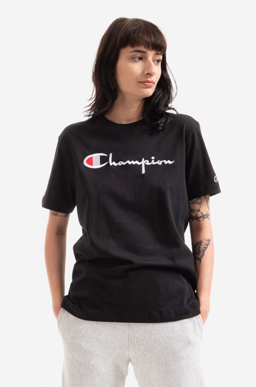 černá Bavlněné tričko Champion Crewneck Dámský