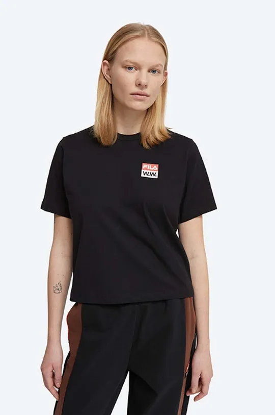 czarny Wood Wood t-shirt bawełniany Steffi T-Shirt x Fila Damski
