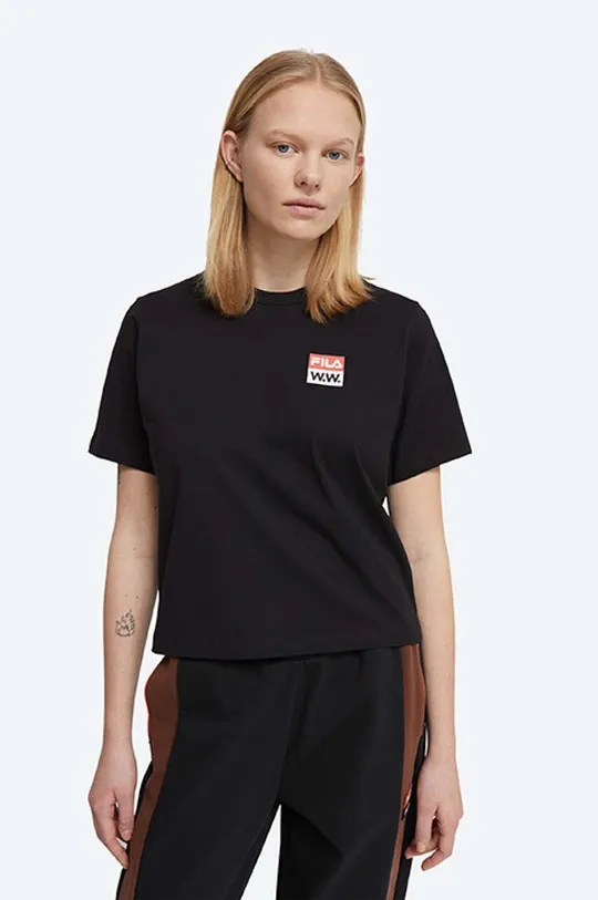 μαύρο Βαμβακερό μπλουζάκι Wood Wood Steffi T-Shirt x Fila Γυναικεία