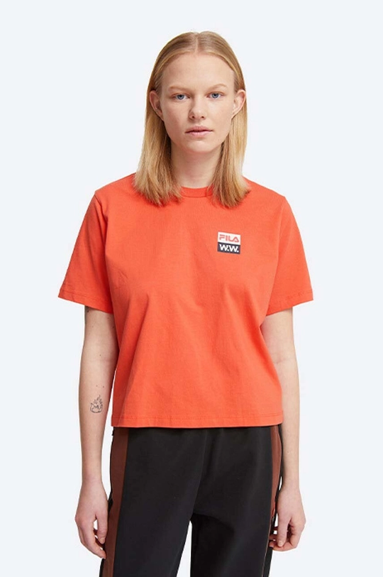 oranžna Bombažna kratka majica Wood Wood Steffi T-Shirt x Fila Ženski