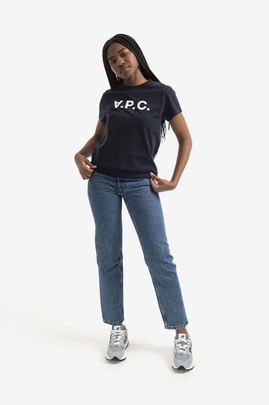 Bombažna kratka majica A.P.C. VPC Colour mornarsko modra