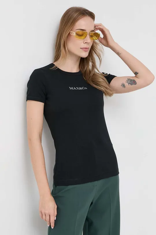 чёрный Хлопковая футболка MAX&Co. Женский