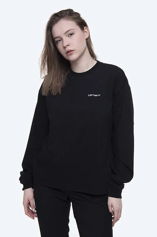černá Bavlněné tričko s dlouhým rukávem Carhartt WIP Script Embroidery Dámský