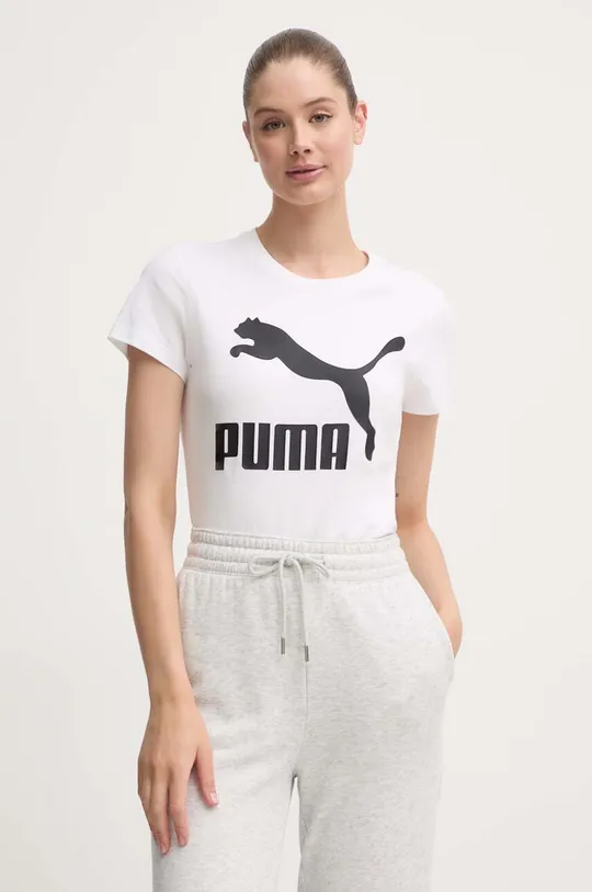 белый Хлопковая футболка Puma Classic Logo Tee Женский
