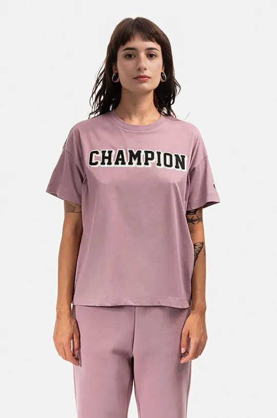 ljubičasta Pamučna majica Champion Ženski