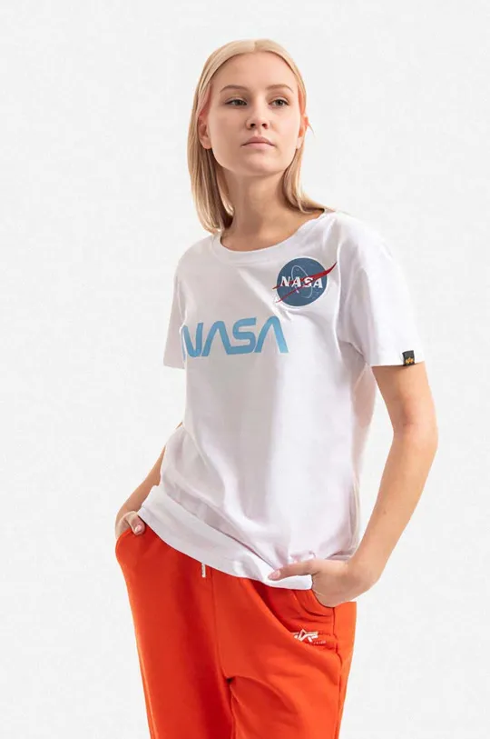 бял Памучна тениска Alpha Industries NASA PM Жіночий