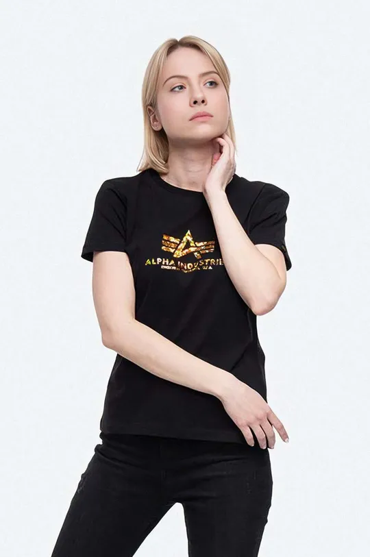 czarny Alpha Industries t-shirt bawełniany New Basic T Hol. Print Wmn Damski