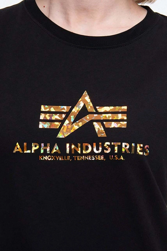 чёрный Хлопковая футболка Alpha Industries New Basic T Hol. Print Wmn