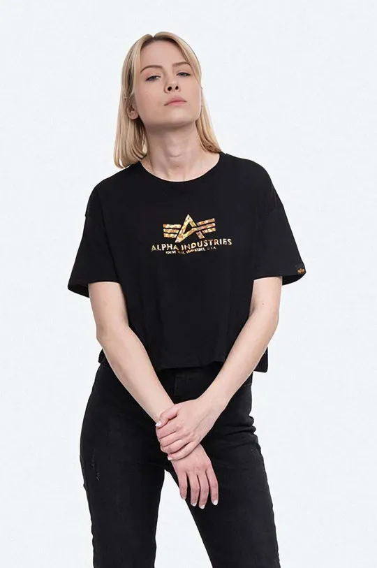 czarny Alpha Industries t-shirt bawełniany Basic Tee COS Hol. Print Wmn Damski
