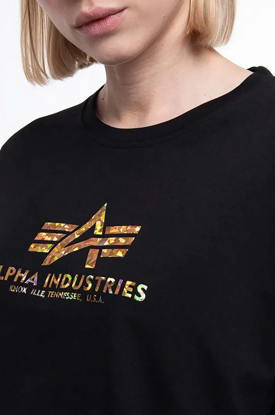 μαύρο Βαμβακερό μπλουζάκι Alpha Industries Basic Tee COS Hol. Print Wmn