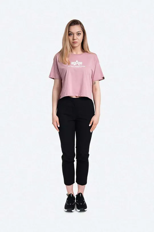 Βαμβακερό μπλουζάκι Alpha Industries Basic Tee ροζ