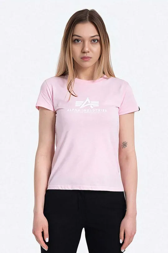 różowy Alpha Industries t-shirt bawełniany New Basic T Wmn Damski