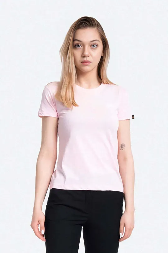 różowy Alpha Industries t-shirt bawełniany Basic T Logo Wmn Damski