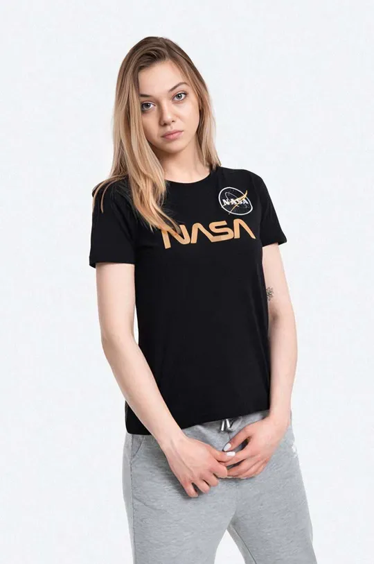 čierna Bavlnené tričko Alpha Industries NASA PM Dámsky