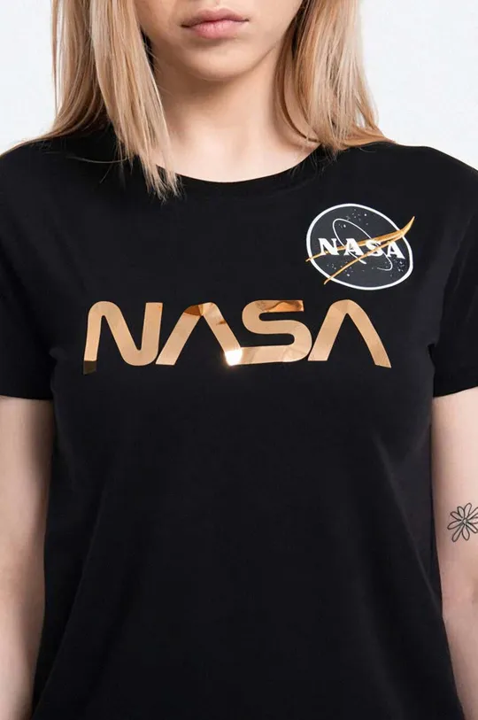 чёрный Хлопковая футболка Alpha Industries NASA PM 198053 365