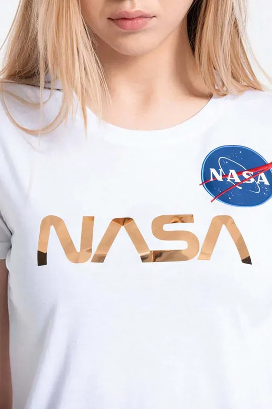 бял Памучна тениска Alpha Industries NASA Pm T