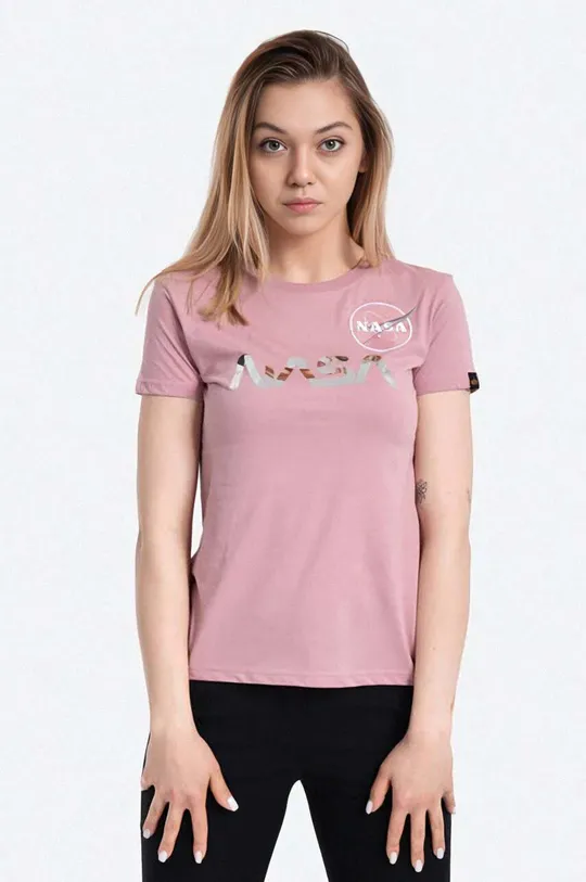 розовый Хлопковая футболка Alpha Industries NASA PM Женский