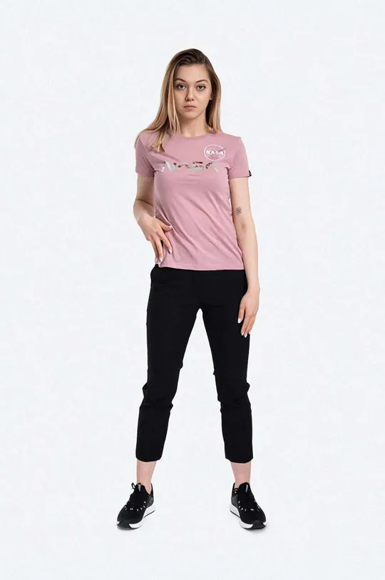 Βαμβακερό μπλουζάκι Alpha Industries NASA PM ροζ
