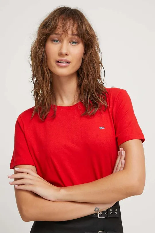 червоний Бавовняна футболка Tommy Jeans Жіночий