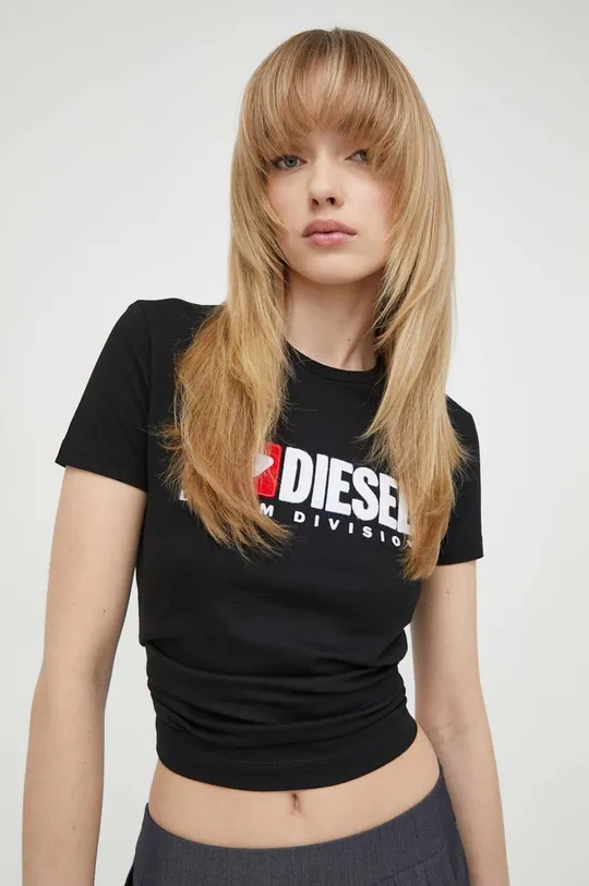 μαύρο Βαμβακερό μπλουζάκι Diesel Γυναικεία