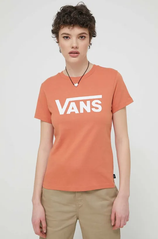 оранжевый Хлопковая футболка Vans Женский
