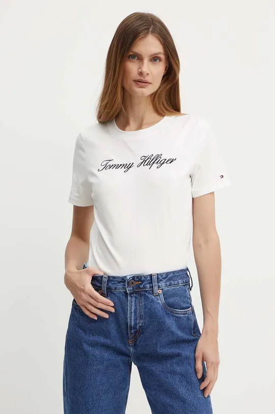 fehér Tommy Hilfiger pamut póló