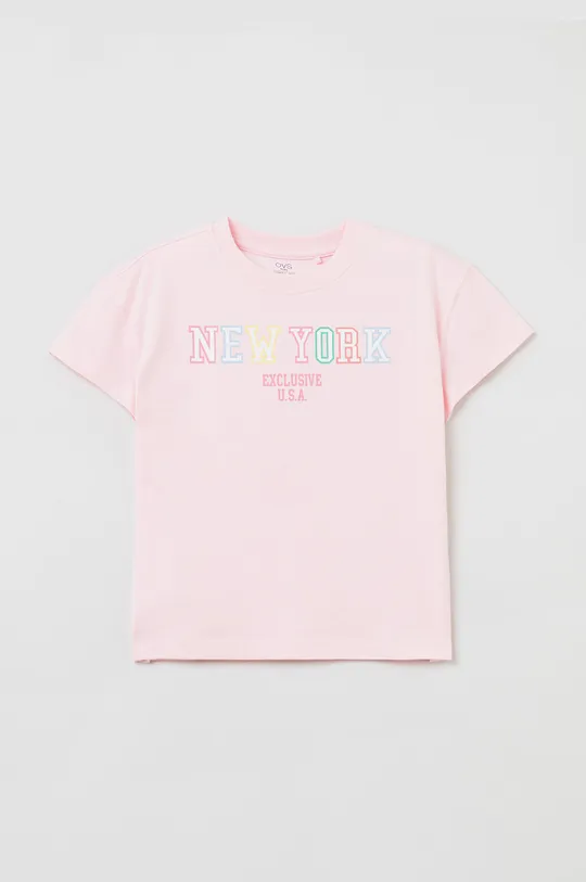 różowy OVS t-shirt bawełniany dziecięcy Dziewczęcy