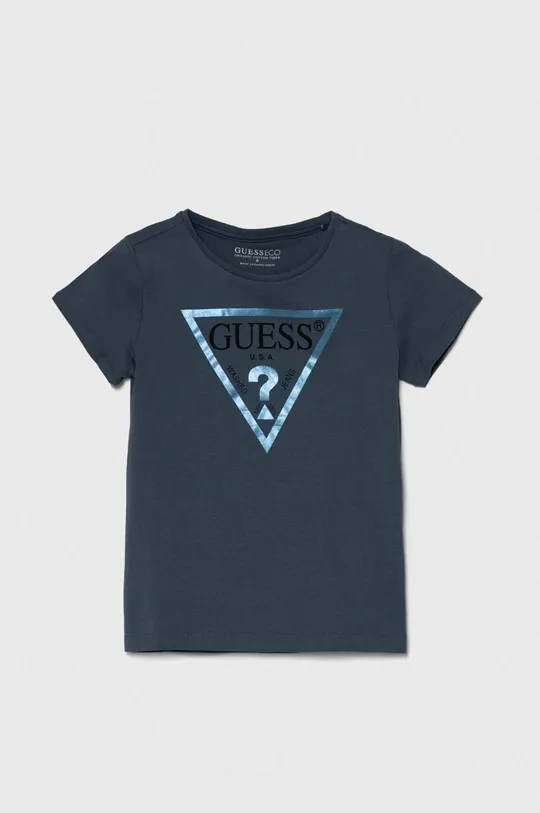 modra Otroška bombažna kratka majica Guess Dekliški