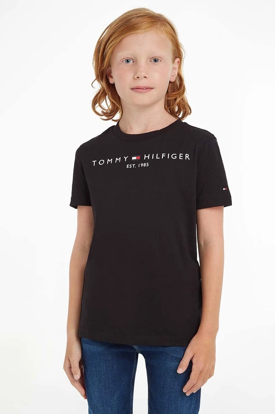 czarny Tommy Hilfiger T-shirt bawełniany dziecięcy Dziecięcy