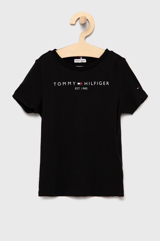 czarny Tommy Hilfiger T-shirt bawełniany dziecięcy Dziecięcy