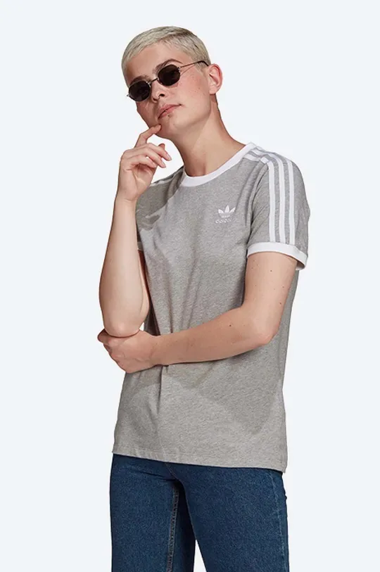 szary adidas Originals t-shirt bawełniany adicolor Classics 3-Stripes Damski