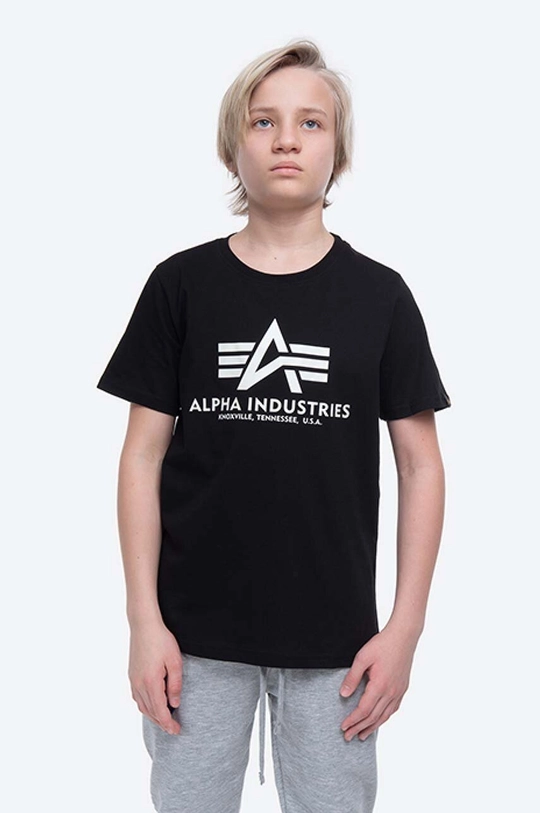 Παιδικό βαμβακερό μπλουζάκι Alpha Industries στρογγυλό μαύρο 116711.03