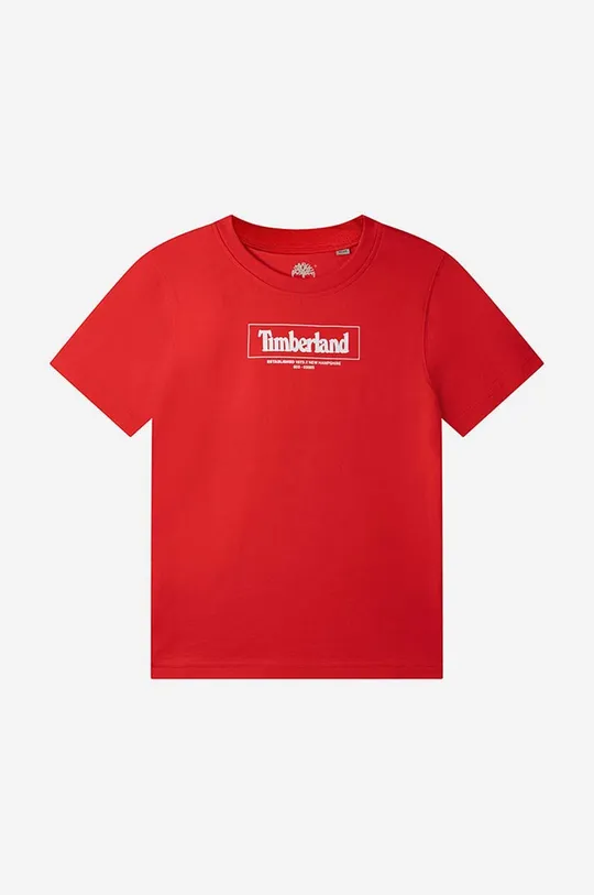 czerwony Timberland t-shirt bawełniany dziecięcy Short Sleeves Tee-shirt Dziecięcy