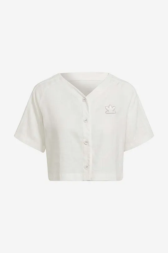 Λευκό μπλουζάκι adidas Originals Baseball Tee  55% Λινάρι, 45% Ρεγιόν