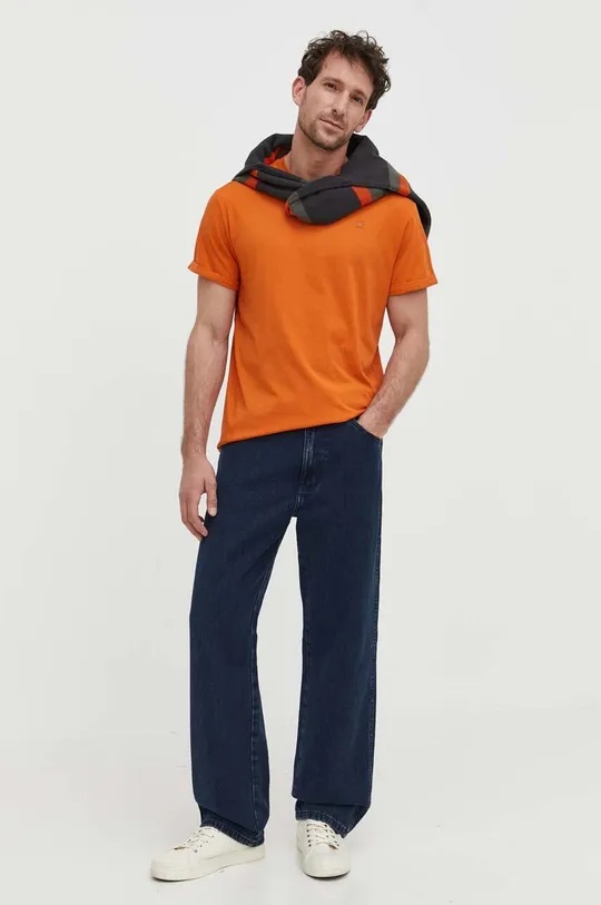 Bombažna kratka majica G-Star Raw oranžna