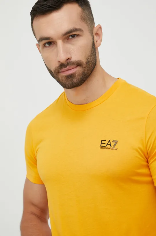 žltá Bavlnené tričko EA7 Emporio Armani Pánsky