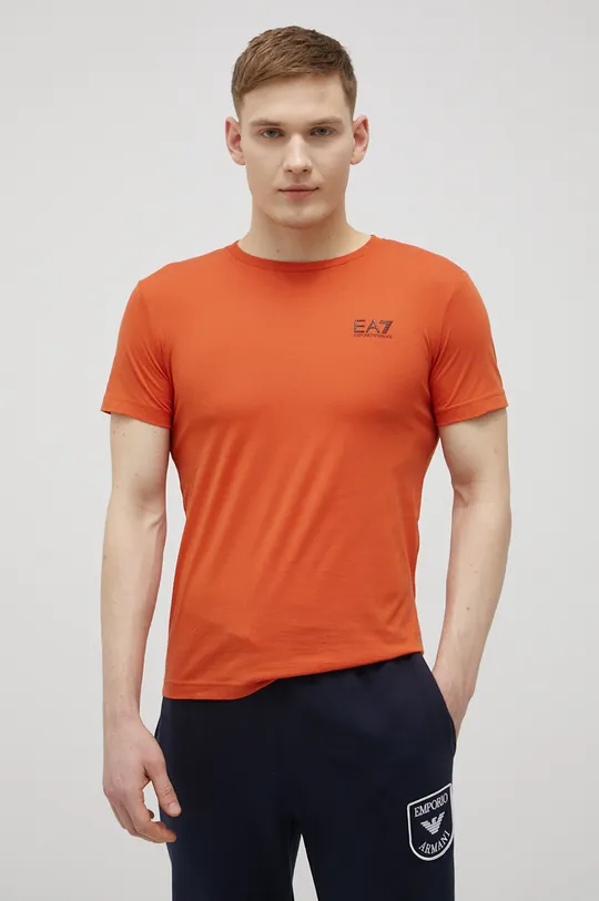 oranžová Bavlnené tričko EA7 Emporio Armani Pánsky
