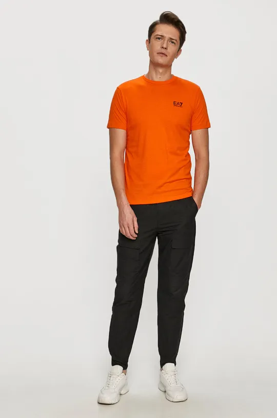 Хлопковая футболка EA7 Emporio Armani оранжевый