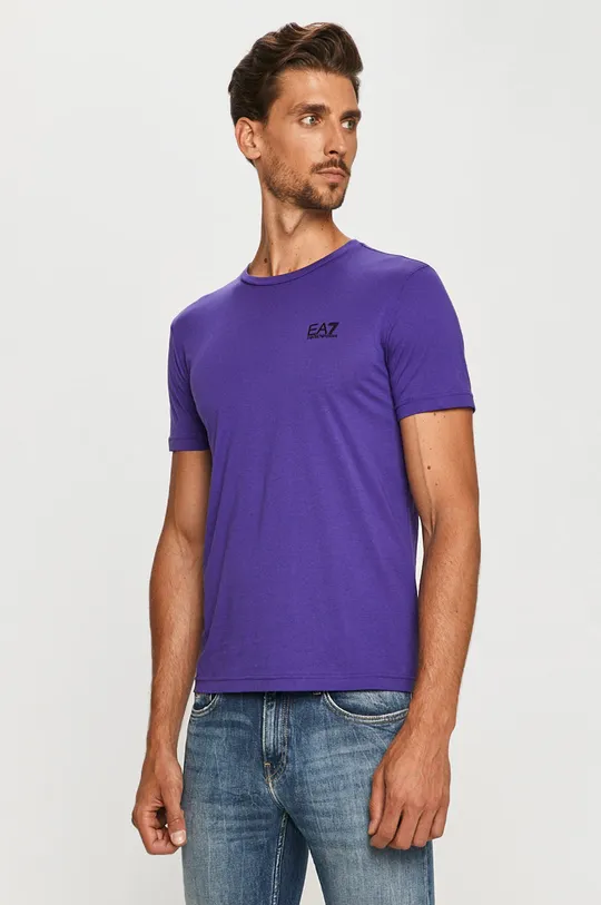фиолетовой Хлопковая футболка EA7 Emporio Armani Мужской